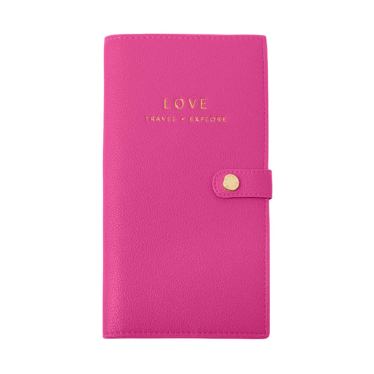 'Love Travel Explore' Sentiment Travel Wallet | Magenta